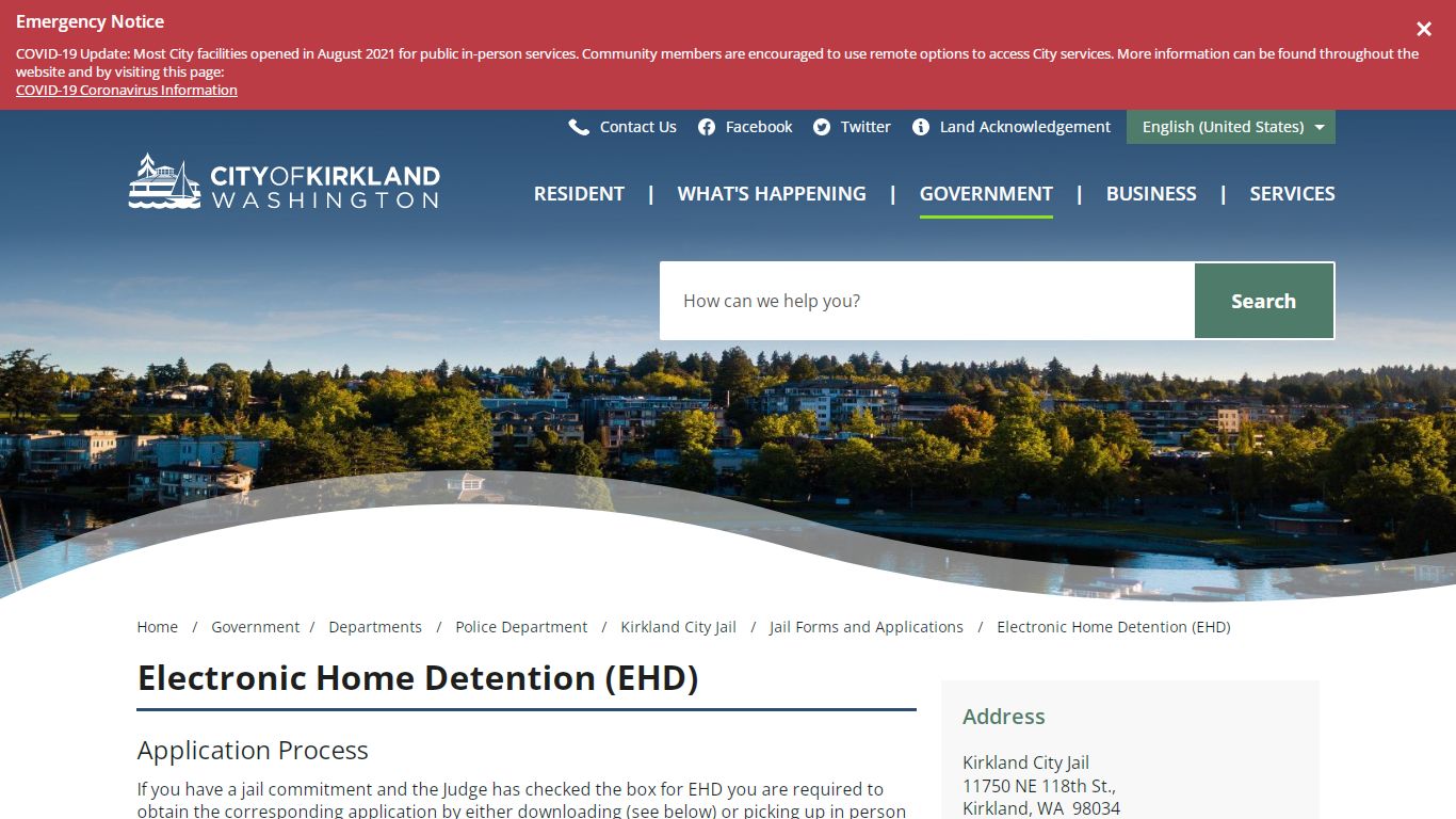 Electronic Home Detention (EHD) – City of Kirkland